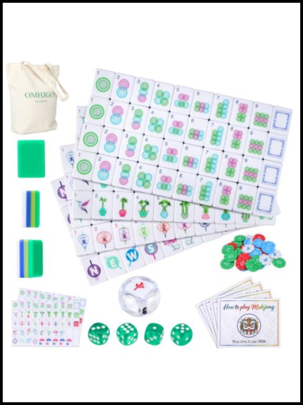 160 Tile American Mahjong Set 3D Engraved Acrylic 4 Layer Double-Sided with